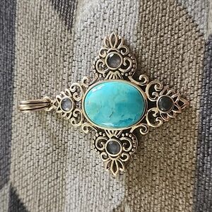 Barse brand bronze and turquoise pendant with amethyst accents.